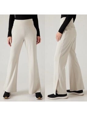 Athleta Wide Leg Split-Hem Pants in Light Beige
